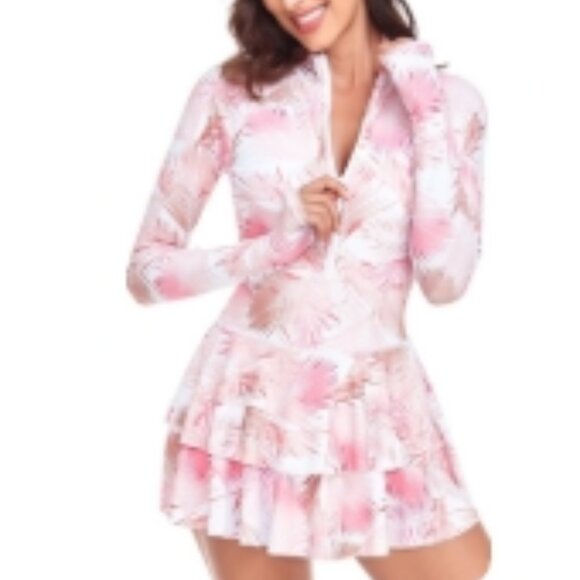 Long Sleeve Swim Dress Rash Guard Swimsuits UV UPF 50+ Swim Shirt - Picture 1 of 6